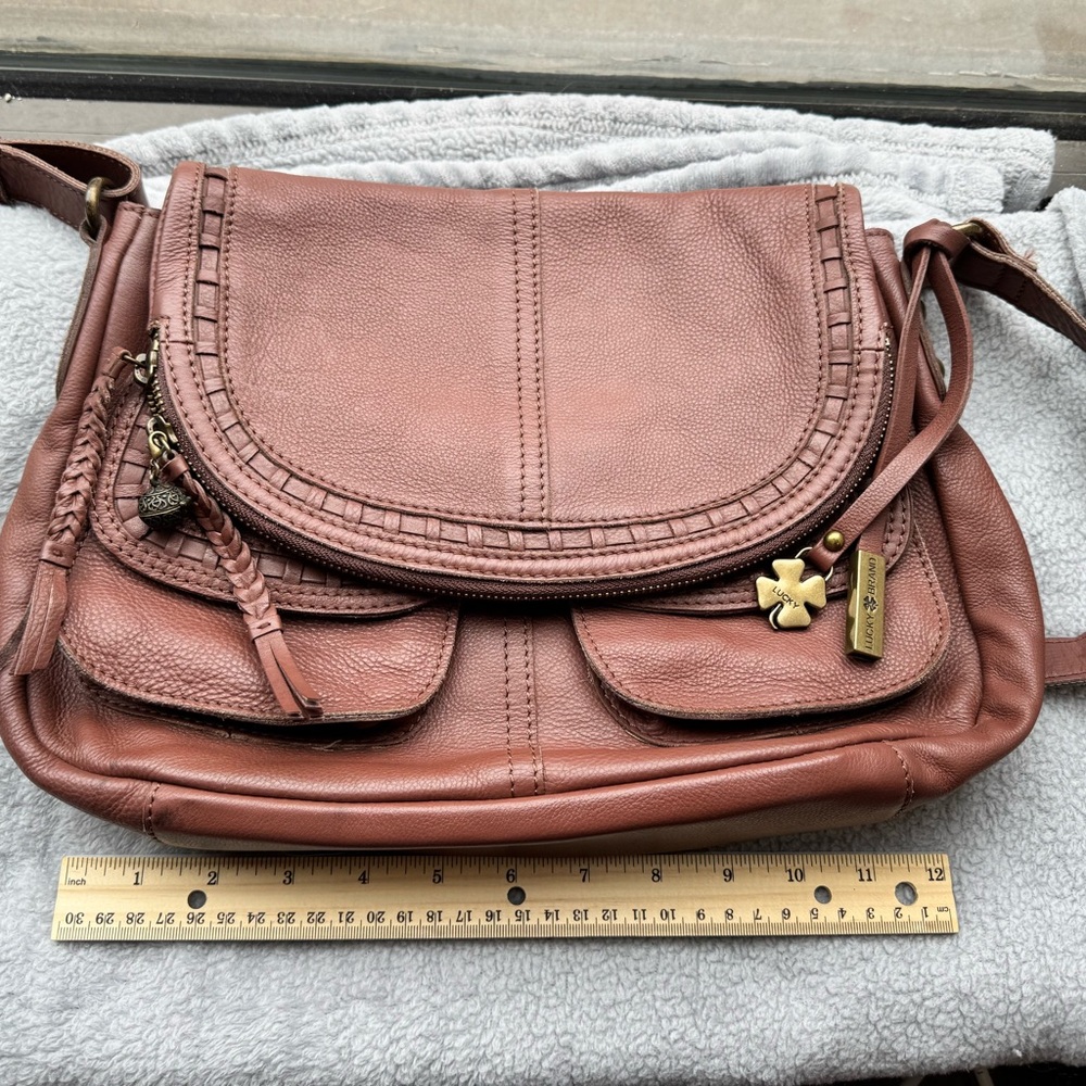 Lucky Brand Brown Crossbody Bag with Decorative Stitching